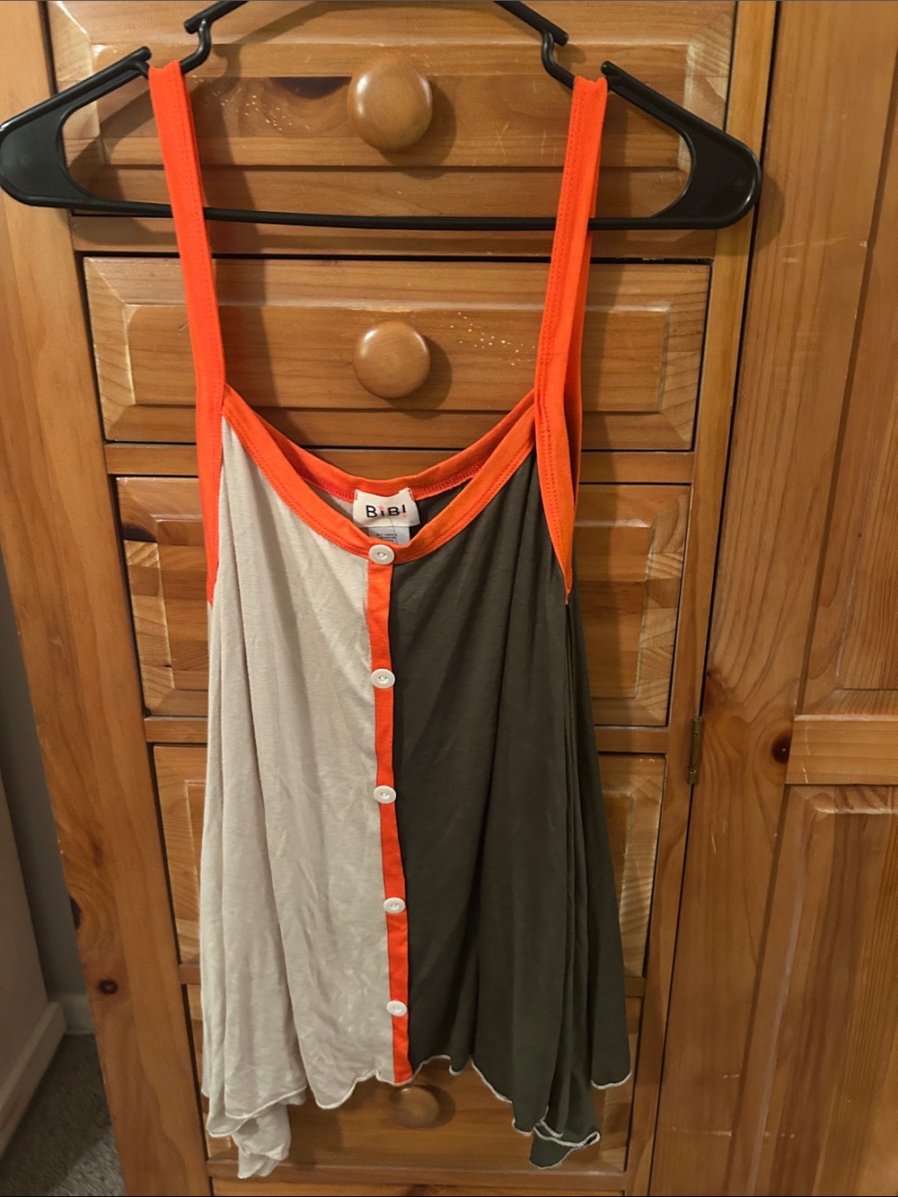 BiBi Colorblock Button Tank in Olive, Cream & orange